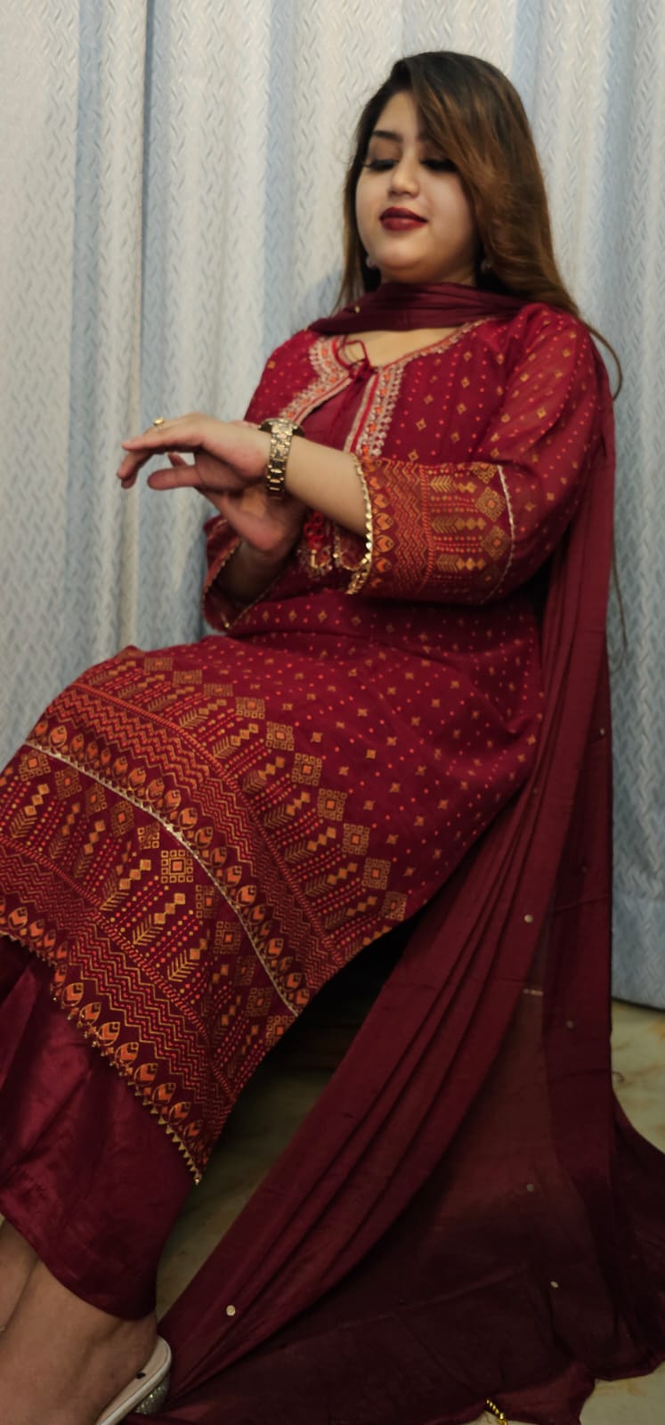 🌙✨ ঈদ স্পেশাল পার্সিয়ান গ্লিটার ডিজাইনার থ্রি-পিস